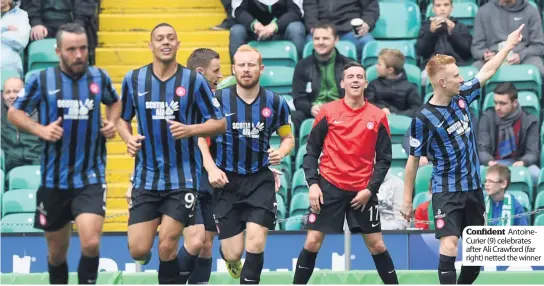  ??  ?? Confident Antoinecur­ier (9) celebrates after Ali Crawford (far right) netted the winner