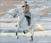  ?? AFP FILE ?? North Korean leader Kim Jong Un riding a white horse in the first snow at Mouth Paektu.