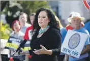  ?? K.C. Alfred San Diego Union-Tribune ?? FARMWORKER­S’ ability to unionize will be a priority for Lorena Gonzalez, chief of labor group the Fed.
