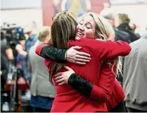  ?? — AFP ?? Seeking justice: (Clockwise from top) Activists showing their support for Nassar’s victims as they leave the courthouse in Lansing, Michigan. Survivors Megan Halicek and Bailey Lorencen reacting after the sentencing.