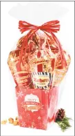 ??  ?? Popcornopo­lis red snowflake five-cone gift basket