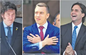  ?? ?? El presidente de Argentina, Javier Milei; de Ecuador, Daniel Noboa; y de Uruguay, Luis Lacalle Pou.