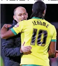  ??  ?? Off to a flyer: Jerome (right) hugs new manager Neil after grabbing the winner at Bournemout­h