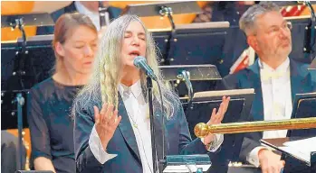  ?? JONAS ESTROMER/TT NEWS AGENCY ?? Patti Smith performs “A Hard Rain’s A-Gonna Fall” by the absent 2016 Nobel literature laureate Bob Dylan during the 2016 Nobel prize award ceremony in Stockholm. Smith will read from her own books at Santa Fe’s Lensic Performing Arts Center Jan. 19.