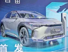  ?? — AFP photo ?? A Toyota bZ 4X on display during the 19th Shanghai Internatio­nal Automobile Industry Exhibition in Shanghai.