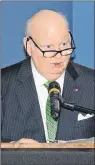  ?? JIM DAY/THE GUARDIAN ?? P.E.I. Senator Mike Duffy serve a dual role Friday at Government House as he reads the names of the recipients of the Senate Canada 150 medals and presents the impressive antiqued bronze table medals, along with P.E.I. Senator Diane Griffin and...