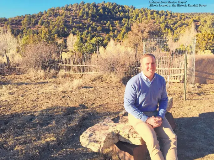  ?? ELAINE D. BRISEÑO/JOURNAL ?? Jonathan Hayes, executive director of Audubon New Mexico, sits in the organizati­on’s bird sanctuary in Santa Fe. This area is used during educationa­l camps.