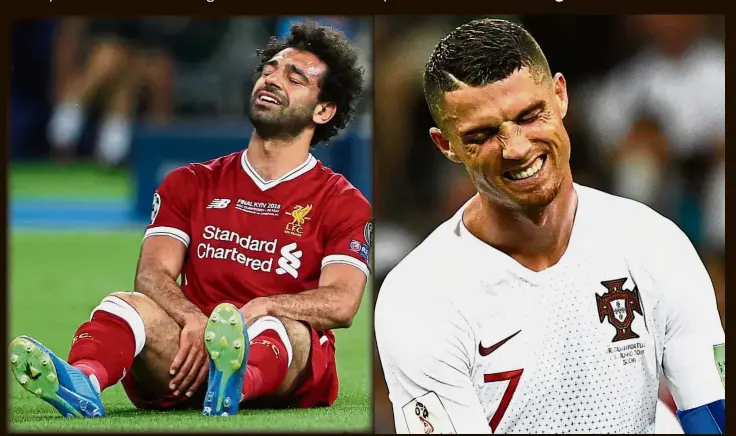  ?? — Reuters / AFP ?? Feeling the strain: Liverpool seem to be over dependent on Mohamed Salah (left) to score the goals while Cristiano Ronaldo, now with Juventus, has to deal with the Spanish tax authoritie­s.