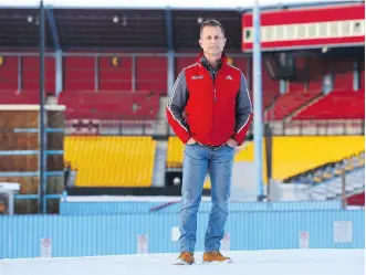  ?? GAVIN YOUNG ?? Jason Zaran stands near where a new field house would be built at Foothills Athletic Park.