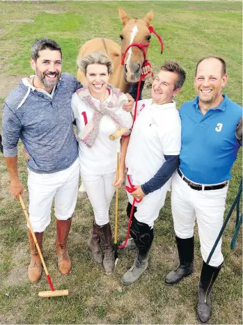  ??  ?? Vancouver Polo Club founders Tony and Claudia Tornquist. Paul Sullivan, Jay Garnett and Sullivan’s pony Goldie enjoyed a debut game at their new full-sized field near Boundary Bay.