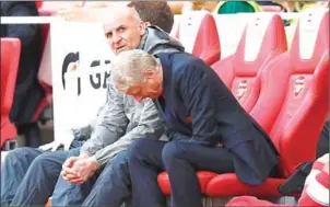  ?? JUSTIN TALLIS/AFP ?? Arsenal manager Arsene Wenger reacts during the English Premier League match against Everton at the Emirates Stadium in north London on Sunday.