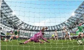  ?? Photograph: Stephen McCarthy/Sportsfile/Getty ?? Lauren James opens the scoring for England in their victory at the Aviva Stadium.