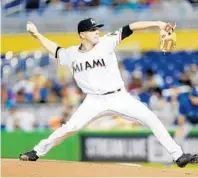  ?? MICHAEL REAVES/GETTY IMAGES ?? Marlins rookie pitcher Jeff Brigham, who was called up from Triple-A New Orleans on Saturday, allowed three runs, four hits, four walks and hit a batter in his Major League debut.