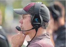  ?? SCOTT GARDNER THE HAMILTON SPECTATOR ?? Peterborou­gh’s Greg Knox, seen Aug. 26 during the McMaster Marauders home opener against the Guelph Gryphons at Ron Joyce Stadium, has been fired as head coach of the McMaster football team over an incident involving an official in September.