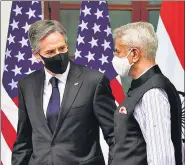  ?? AP ?? US secretary of state Antony Blinken with India’s foreign minister S Jaishankar in New Delhi on Wednesday.