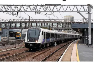  ?? EIKI SEKINE. ?? Crossrail 345005 passes Stratford on March 10, during testing on the Great Eastern Main Line. The ‘345’ will enter traffic in May. Over the next 30 years, the passenger fleet is expected to grow by 89%, according to a new study.