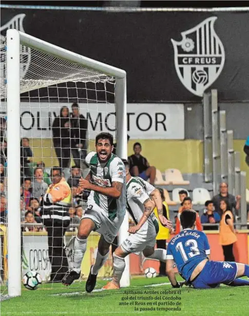  ?? LOF ?? Aythami Artiles celebra el gol del triunfo del Córdoba ante el Reus en el partido de la pasada temporada