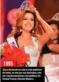  ??  ?? Alicia Machado ha sido la más polémica de todas, no solo por sus desnudos, sino por cuestionam­ientos a las políticas de Donald Trump y Nicolás Maduro. 1995