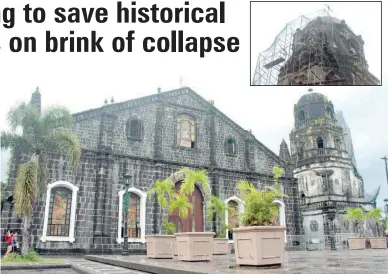  ??  ?? SAVING A HERITAGE SITE — The St. John the Baptist Church in Tabaco City built in the 1800s is preserved as part of Philippine heritage. Its bell tower (inset) currently undergoes retrofitti­ng as it was found vulnerable to collapse. (Niño N. Luces)