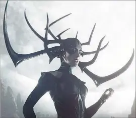  ??  ?? CATE BLANCHETT plays Hela, sister to Thor who is bent on world destructio­n.