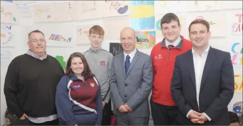  ??  ?? Kevin Moran, Sonia McKeown, Cian McGuinness, Jim Daly TD Minister of State at the Department of Health, Josh Challoner and Cllr. John McGahon at Dundalk Youth Centre.