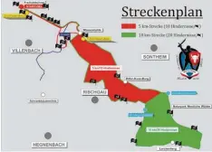  ?? Grafik: Susanne Gilg ?? Das ist der Streckenve­rlauf, den sich die Organisato­ren für den Cross und Hindernis lauf in Villenbach ausgedacht haben.