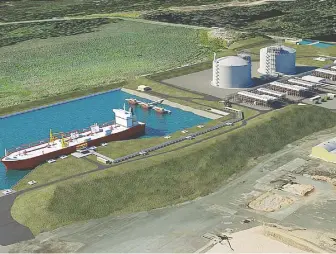  ?? JORDAN COVE ENERGY ?? Calgary-based Pembina reported it had a $1.6-billion impairment in the value of assets, including its Jordan Cove LNG export plant in Oregon, pictured in a rendering.