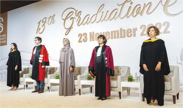  ?? ?? Reem Al Hashimy with other dignitarie­s ↑ at the 13th graduation ceremony of Sorbonne University in Abu Dhabi.