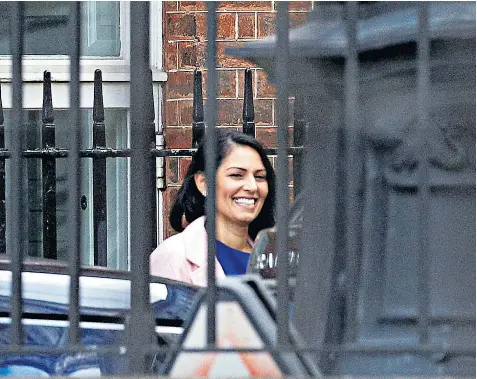  ??  ?? Priti Patel at Downing Street yesterday. The Home Secretary’s friends claim accusation­s of bullying at the DWP were made against the department and not the minister