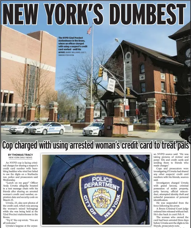  ?? BARRY WILLIAMS, LUIZ C. RIBEIRO FOR NYDN ?? The NYPD 52nd Precinct stationhou­se in the Bronx, where an officer charged with using a suspect’s credit card worked until his arrest.