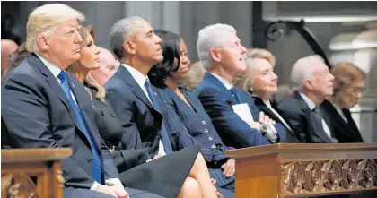  ?? Photos / AP ?? The service brought together presidents and first ladies (from left) Donald and Melania Trump, Barack and Michelle Obama, Bill and Hillary Clinton, and Jimmy and Rosalynn Carter.
