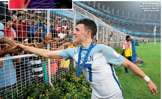  ??  ?? World Cup winner… Foden greets fans after winning the Under-17 World Cup in India