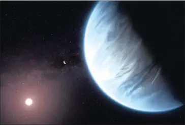  ??  ?? A handout of an artist’s impression of the K2-18b super-Earth, the only super-Earth exoplanet known to host both water and temperatur­es that could support life.