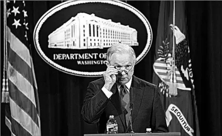  ?? TASOS KATOPODIS/EPA ?? Attorney General Jeff Sessions speaks at a briefing Tuesday on Deferred Action For Childhood Arrivals.