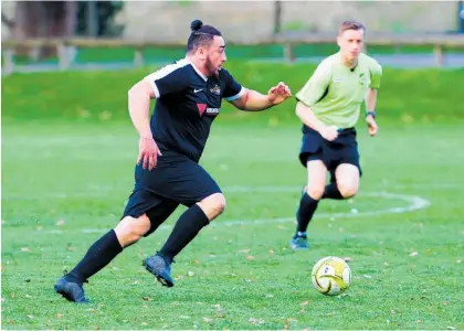  ?? Photos / Lewis Gardner ?? Kyle Graham-Luke’s two penalties were not enough to earn Wanganui City FC three points as they drew 2-all with Massey University at Wembley Park on Saturday.