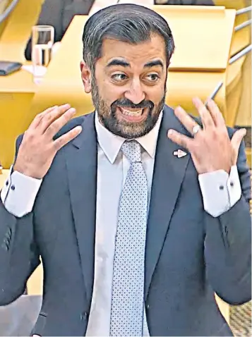  ?? ?? Humza Yousaf, the Scottish First Minister, faces a no confidence vote after he scrapped a power-sharing deal with the Greens