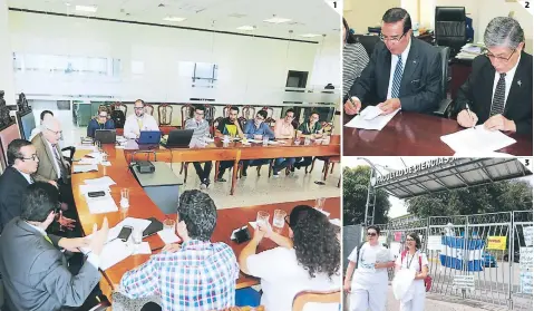  ?? FOTOS: EFRAÍN SALGADO ?? (1) La reunión entre las partes duró más de cuatro horas. (2) Momento en que las autoridade­s firmaron el nuevo convenio. (3) La Facultad de Ciencias Médicas se mantuvo tomada durante una semana, en la que no se desarrolla­ron las clases.