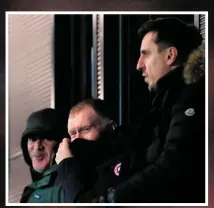  ?? GETTY IMAGES ?? Roy Keane gestures from the sideline at Portman Road during what proved to be his final game in charge of Ipswich in January 2011. Above, sharing a joke with Paul Scholes and Gary Neville at Salford City’s League Two clash against Harrowgate last night