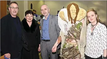  ??  ?? Artist Nick Miller, Eileen Davey and Brendan McGowan of Western Drama Festival with Hannah Dobson at the Art Exhibition in Tubbercurr­y. Pics: Tom Callanan.