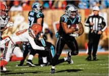  ?? GREGORY SHAMUS / GETTY IMAGES ?? Superslick Panthers rookie D.J. Moore has become Carolina’s go-to receiver this season, but he also has 172 rushing yards and he’s returned kicks and punts, too.