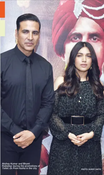  ??  ?? Akshay Kumar and Bhumi Pednekar during the promotions of
Toilet: Ek Prem Katha in the city