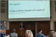  ?? ?? Ryotaro Tashiro, a senior outreach economist for the Federal Reserve Bank of Philadelph­ia, presented his 2024 economic forecast to the Northeast Berks Chamber of Commerce on Feb. 23.