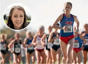 ??  ?? Runner Hannah Miller, and inset, competing in the US where she is on a sports scholarshi­p to the Southern Methodist University in Dallas, Texas.