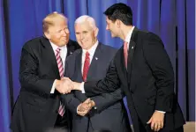  ?? Bill Clark / Getty Images ?? President Trump, Vice President Mike Pence and House Speaker Paul Ryan joined forces in January.