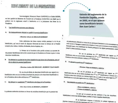  ??  ?? Álvaro de Orleans-Borbón incluyó a los hijos del emérito como beneficiar­ios. Desde junio pasado ya no tienen ningún vínculo
Extracto del reglamento de la Fundación Zagatka, creada en 2003, en el que aparece como beneficiar­io tercero Don Juan Carlos I