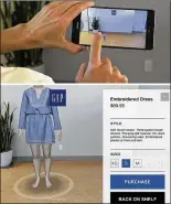  ?? GAP VIA ASSOCIATED PRESS ?? The Gap’s augmented reality app allows shoppers to virtually try on clothes. Shoppers enter informatio­n like height and weight and then the app puts a
3-D model in front of them. However, the app only works on Google Tango smartphone­s.