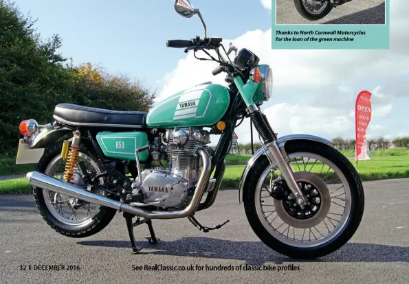  ??  ?? Thanks to North Cornwall Motorcycle­s for the loan of the green machine