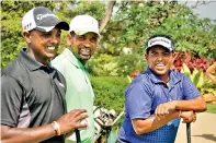  ??  ?? Prabagaran (L), Anura Rohana and Mithu Perera (R) are three pro golfers who represent Sri Lanka overseas