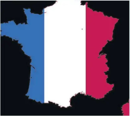  ??  ?? An outline of the map of France in the colours of the French flag, called the tricolor