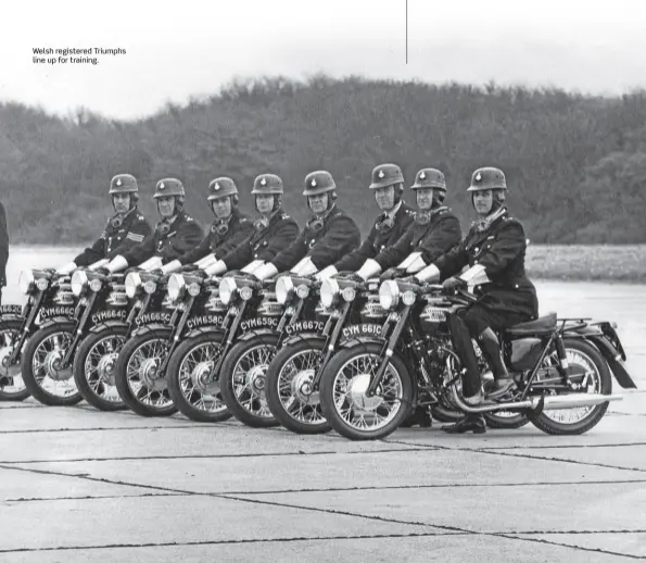  ??  ?? Welsh registered Triumphs line up for training.